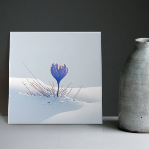 Snowy Blue Mountain Crocus Reborn Flower Ceramic T Tile