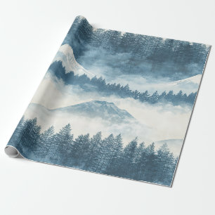 Snowy Blue Mountain Wilderness Pattern Wrapping Paper
