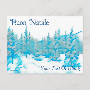 Snowy Blue Trees - Buon Natale Postcard