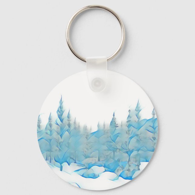 Snowy Blue Trees Keychain (Front)