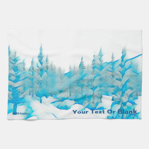 Snowy Blue Trees Kitchen Towel