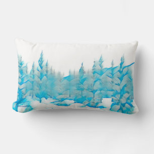 Snowy Blue Trees Lumbar Pillow