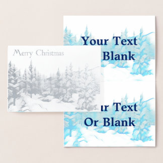 Snowy Blue Trees - Merry Christmas Foil Card