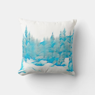 Snowy Blue Trees Throw Pillow