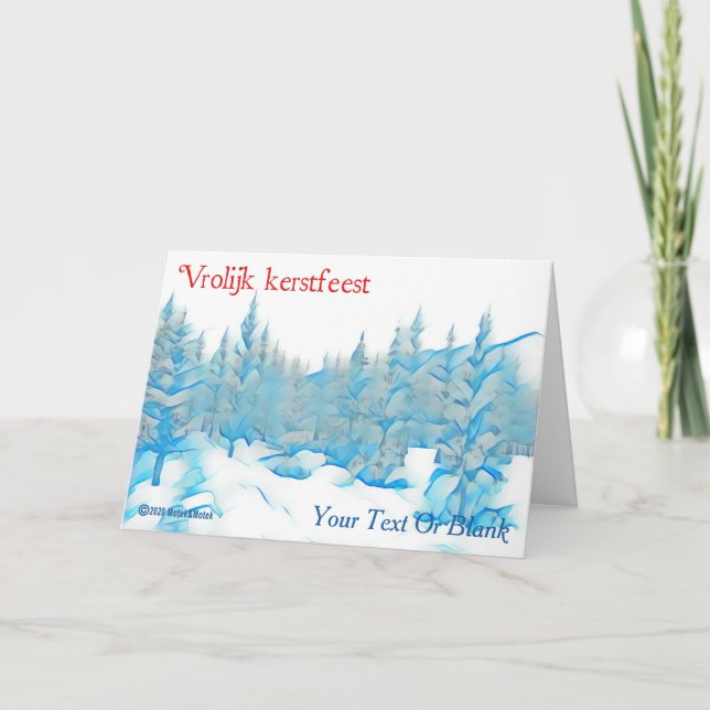 Snowy Blue Trees - Vrolijk kerstfeest Card (Front)