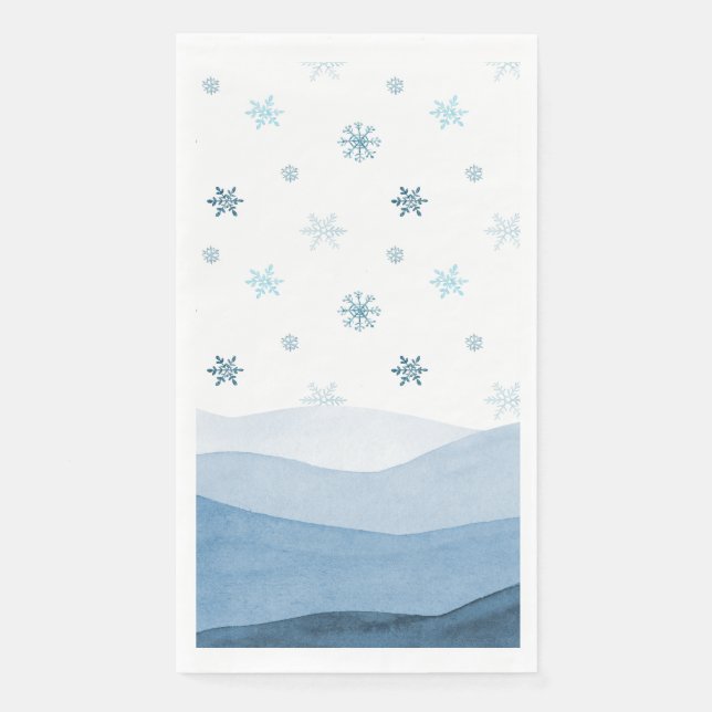 Snowy Blue Winter Guest Towel Napkin (Front)