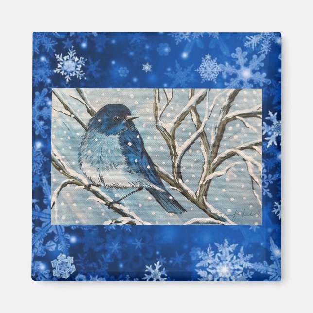 Snowy Bluebird Magnet (Front)