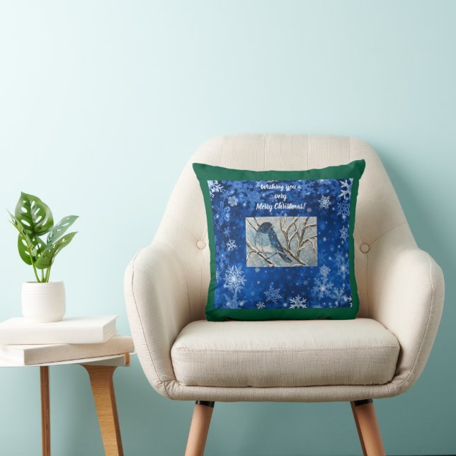 Snowy Bluebird Notecard Throw Pillow (Chair)