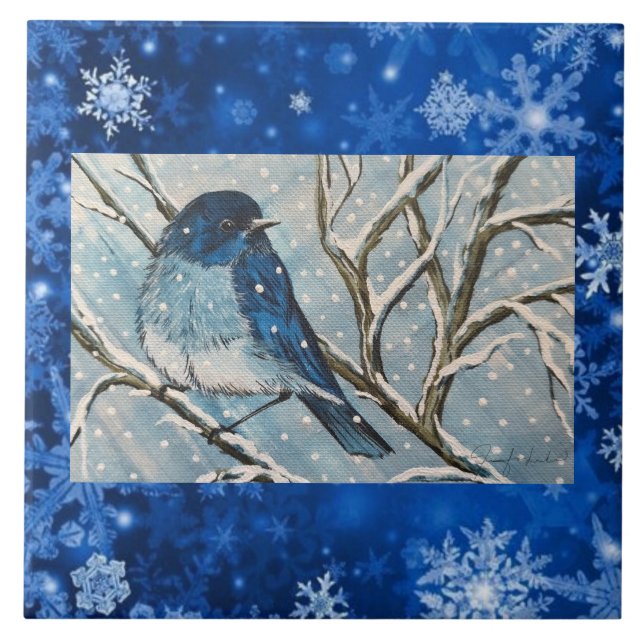 Snowy Bluebird Tile (Front)
