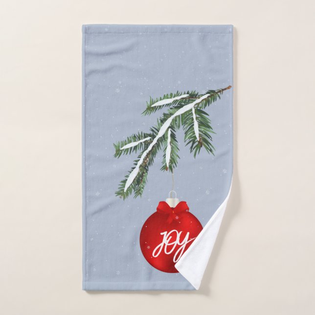 Snowy Branch and red ornament hand towel (Hand Towel)