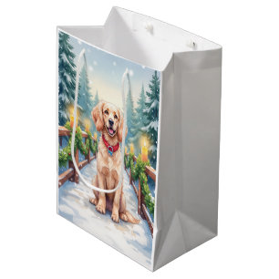 Snowy Bridge Boykin Spaniel Christmas Art Medium Gift Bag