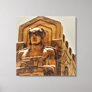 Snowy Bridge Statue Canvas Print