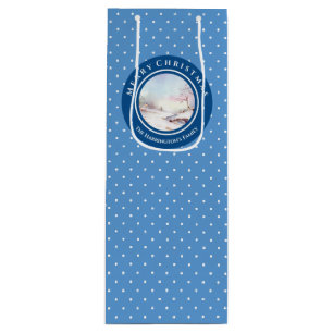 Snowy Bridge Watercolor Landscape Christmas Wine Gift Bag