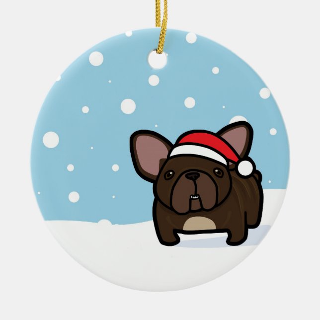 Snowy Brindle Frenchie Ceramic Ornament (Front)