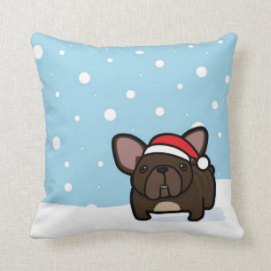 Snowy Brindle Frenchie Throw Pillow
