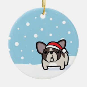 Snowy Brindle Pied Frenchie Ceramic Ornament