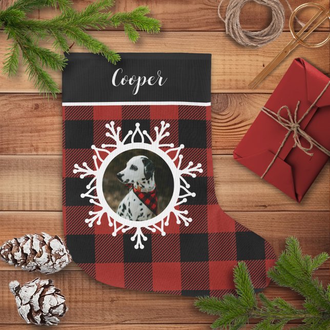 Snowy Buffalo Plaid Dog Christmas Stocking (Creator Uploaded)