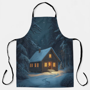 Snowy Cabin Night Apron