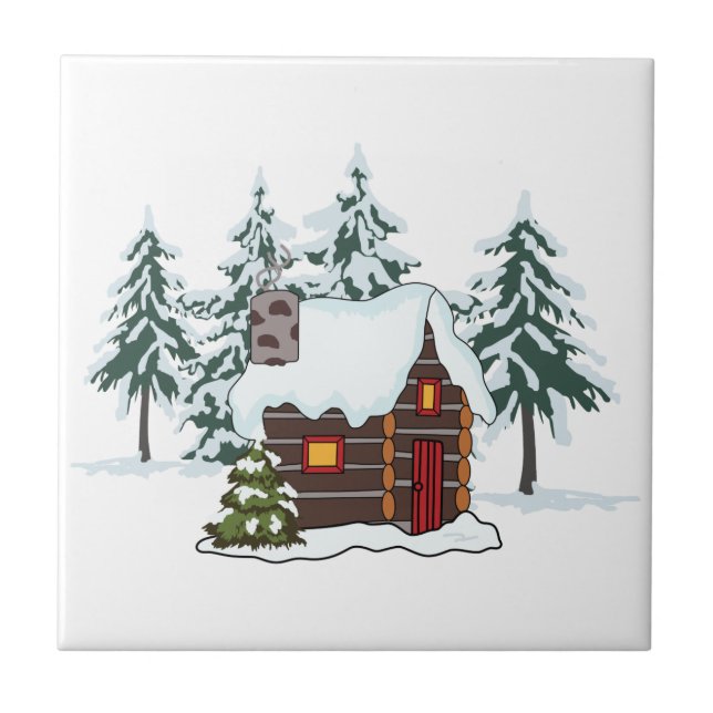 Snowy Cabin Scene Tile (Front)
