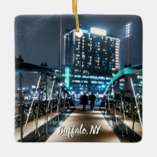 Snowy Canalside Walk Ceramic Ornament
