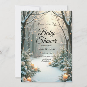 Snowy Candlelit Frosted Evergreens Invitation