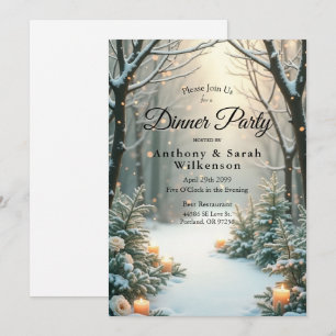 Snowy Candlelit Frosted Evergreens Invitation