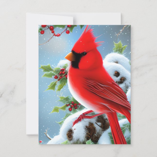 Snowy Cardinal Bird Graphic Card (Front)