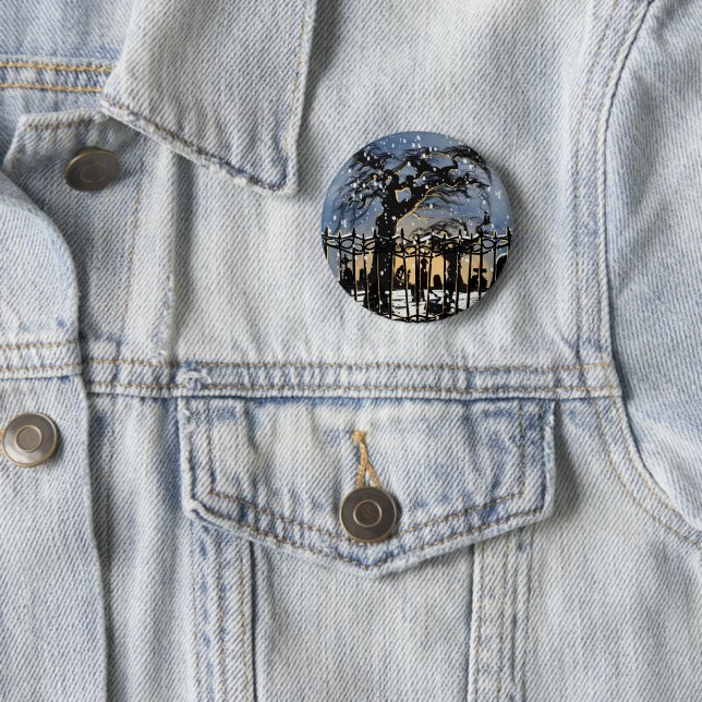 Snowy Cemetery Vibes 2 Inch Round Button (In Situ)