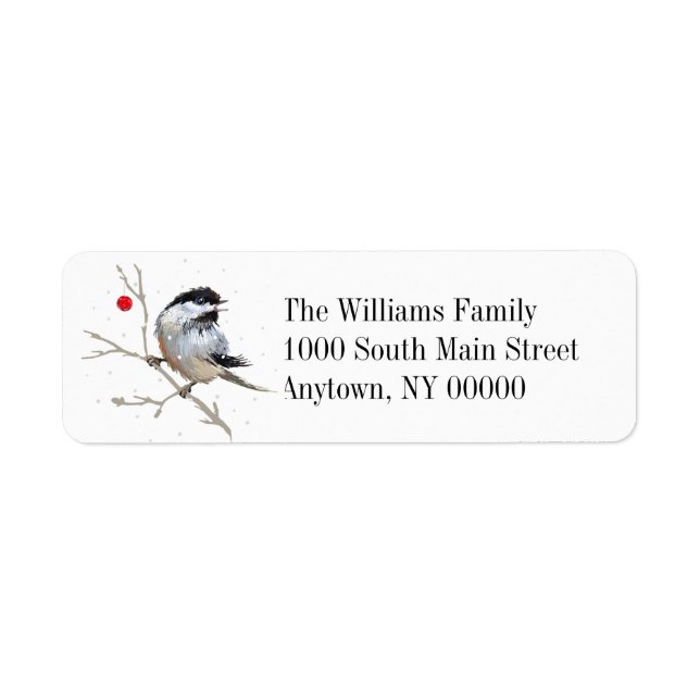 Snowy Chickadee Christmas Return Address Label (Front)