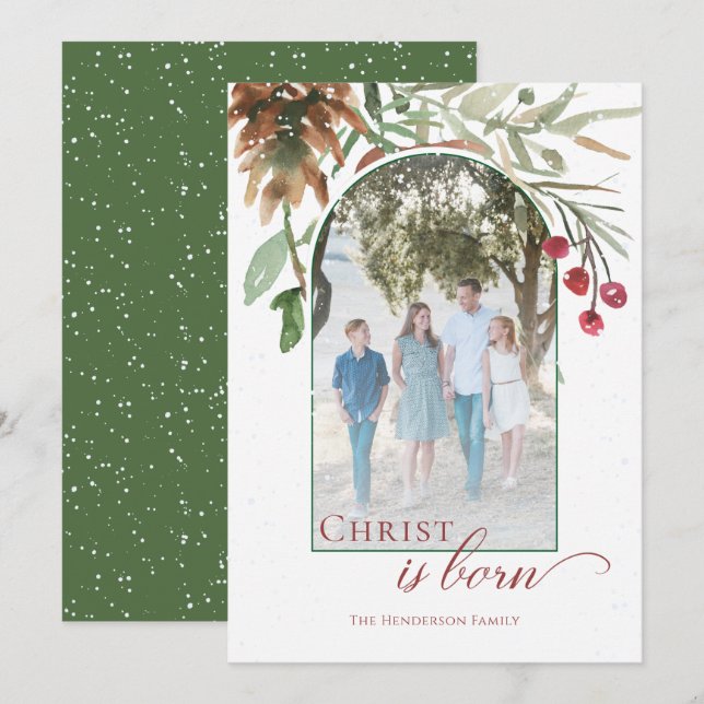 Snowy Christ is Born Religious Christmas Photo Holiday Card (Front/Back)
