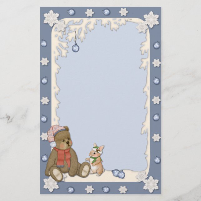 Snowy Christmas Bear & Bunny Stationery (Front)