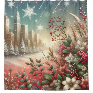 “Snowy Christmas Cityscape, Snow Covered Trees"