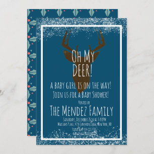 Snowy Christmas Deer Gender Nuetral Baby Shower Invitation