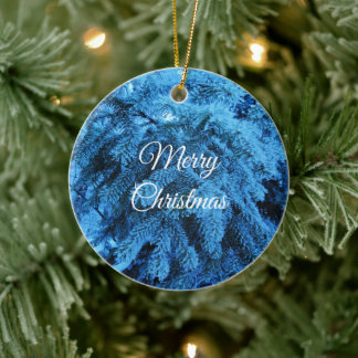 Snowy Christmas Forest Spruce  Ceramic Ornament