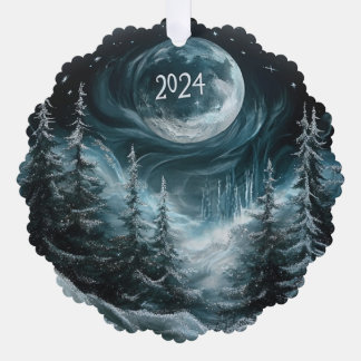 Snowy Christmas Forest with Big Moon Ornament Coll