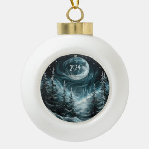 Snowy Christmas Forest with Big Moon Ornament Coll