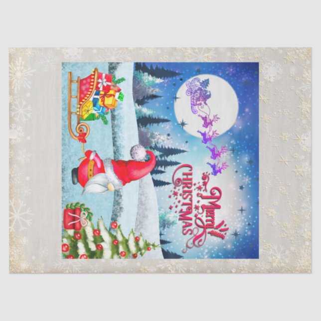 Snowy Christmas Gnome And Santa's Sleigh Gifts Tissue Paper (Front)