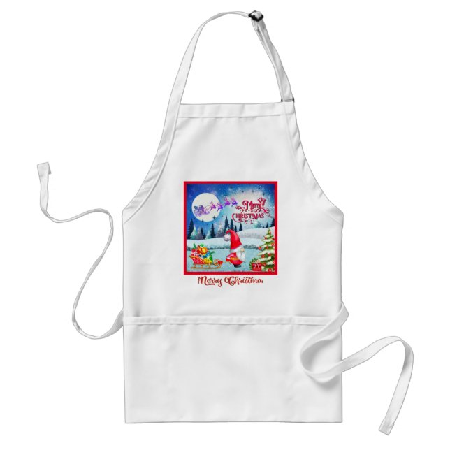 Snowy Christmas Gnome And Santa's Sleigh Standard Apron (Front)