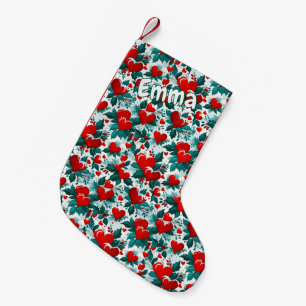 Snowy Christmas Hearts Red Green and White Small Christmas Stocking