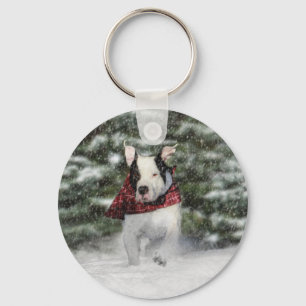 Snowy Christmas Holiday Greeting for Dog Lover Keychain