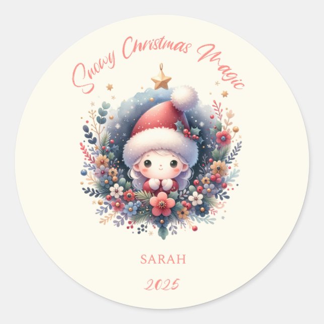 Snowy Christmas Magic Classic Round Sticker (Front)