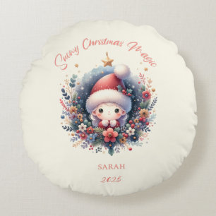 Snowy Christmas Magic Round Pillow