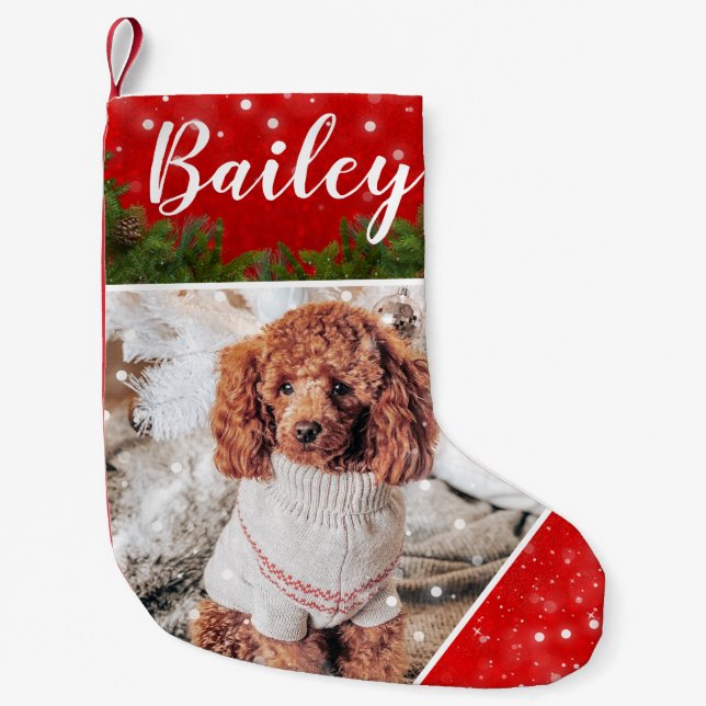 Snowy Christmas Personalized Pet Photo Stocking (Front)