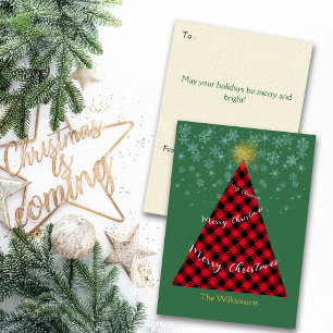 Snowy Christmas Plaids Tree Personalize Holiday Card
