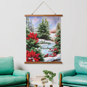 Snowy Christmas pond  Hanging Tapestry