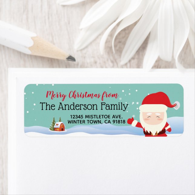 Snowy Christmas Santa Claus Adresse de retour Labe (En situation)