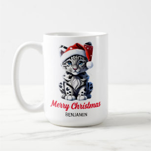 Snowy Christmas Santa Cute Snow Leopard Cub  Coffee Mug