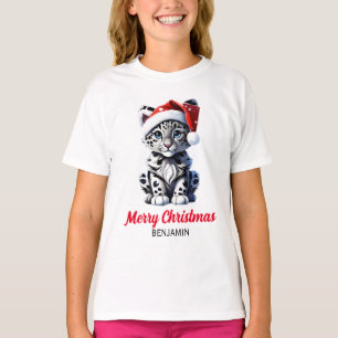 Snowy Christmas Santa Cute Snow Leopard Cub T-Shirt