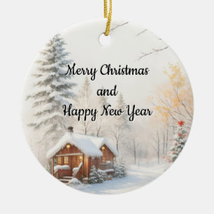 Snowy Christmas Scene Ceramic Ornament