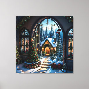 Snowy Christmas Scene Landscape Canvas Print